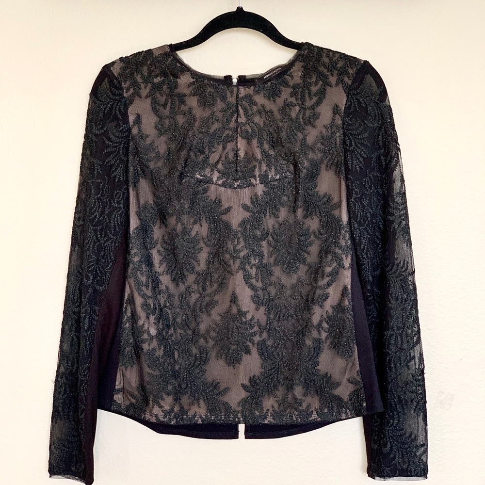BCBGMaxazria Lace Nude Lined Top